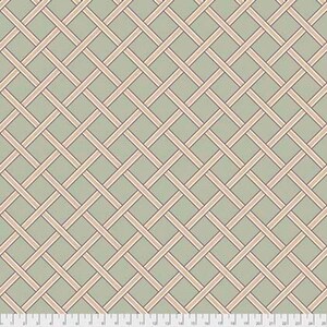 Morris &Co. Merton PWWM012 Verguld Traliewerk Salie Katoen Stof Door Yd