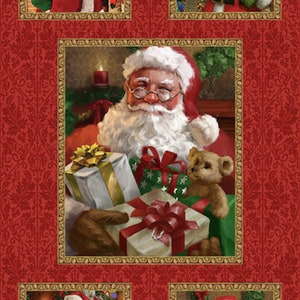 Henry Glass Christmas Legend Santa Block Red Cotton Fabric By The Panel