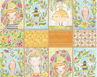 Free Spirit Cori Dantini Loves of Bees Sweet Moments Cotton Panel By Yd