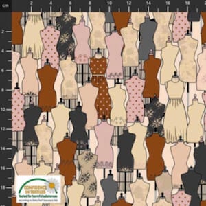 Stof European Sew Sew Sew It Mannequins Sand Cotton Quilting Fabric By The Yard