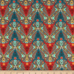 Stof of France Massacre Bull Teal Cotton Quilting Fabric By The Yard