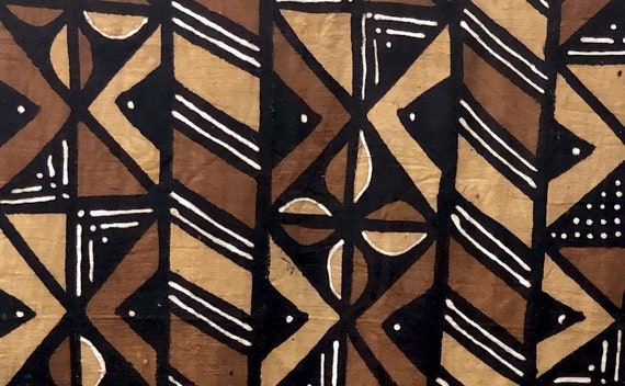 28647 African Mali Mud Cloth Bambara Bogolanfini Gold Aprox 44