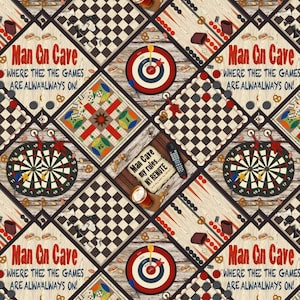 Tessuto di cotone marrone chiaro patchwork Henry Glass Game Night tagliato su misura