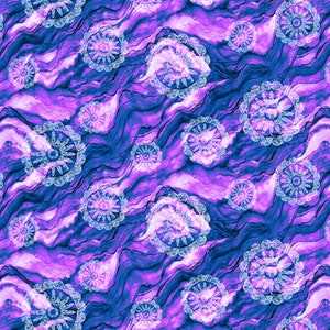 Blank Quilting 1060-57 Aziza Stamped Floral Purple Cotton Fabric by The Yard