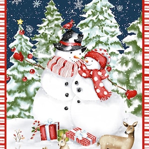 Ensemble de tissus en coton multicolore avec bordure bonhomme de neige de 24 po. Henry Glass par panneau