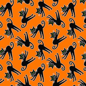 Henry Glass Here We Glow Halloween Tossed Cats Cotton Fabric By The Yard