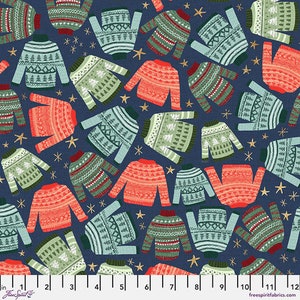Free Spirit Mia Charro Christmas Squad Winter Warmth Navy Cotton Fabric par yard
