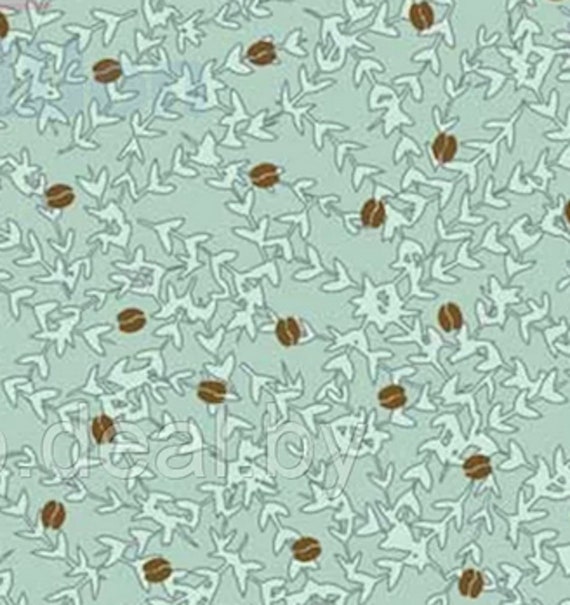Stof Europäische Kaffeehasen Kaffeebohnen Zweige Türkis