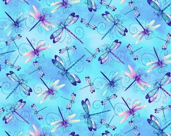 Henry Glass Dragonfly Lagoon Dragonfly Swirl Lt Blue Fabric By The Yard