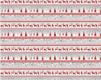 Henry Glass Winter Frost Novelty Deer Stripe Gray Cotton Flannel Fabric By The Yard