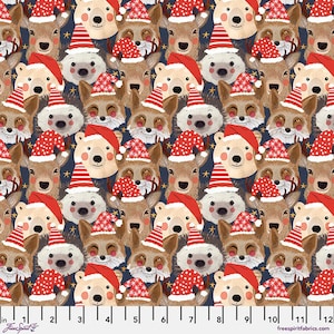 Free Spirit Mia Charro Christmas Squad Wild Santa Navy Cotton Fabric par cour
