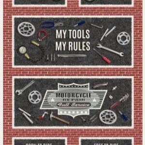 Henry Glass My Tools My Rules Wheels 24&quot; Panel Cotton Fabric By The Panel