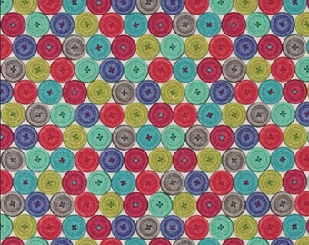 Stof of France Couture Buttons Multi Cotton Quilting Fabric By The Yard