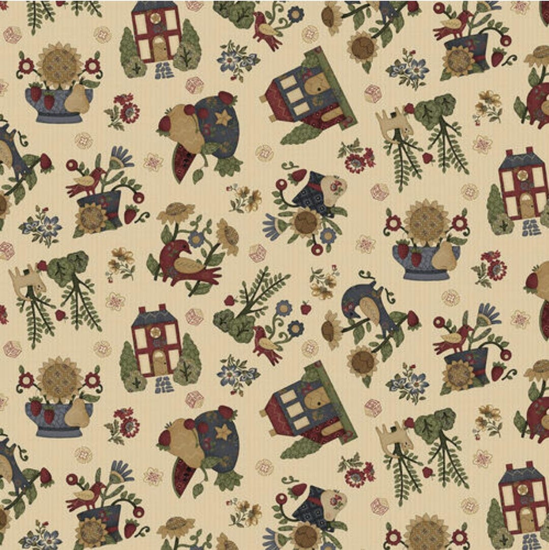 Henry Glass House on Summer Hill Novelty Toss Cream Cotton Fabric by ...