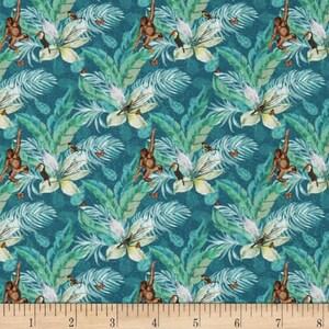 Stof of France Zarafa Chimps Blue Cotton Quilting Fabric By The Yard