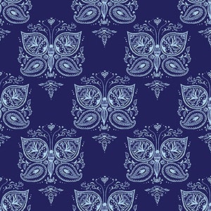 Studio E Blue Dreams Stylized Butterfly Navy Cotton Fabric By Yard