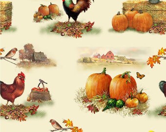 Henry Glass Autumn Splendor Scenic Cream Cotton Fabric By The Yard