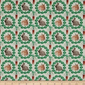 Stof of France Petite Lapins Rabbits Cotton Quilting Fabric By The Yard