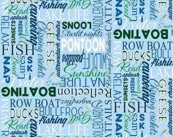 Henry Glass Dockside Words Blue Cotton Fabric By Yard