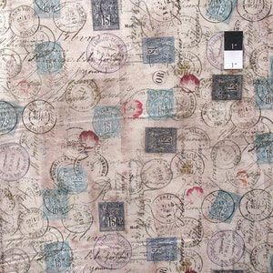 Tim Holtz PWTH021 Eclectic Elements Correspondence Postal StampsTaupe Cotton Fabric By The Yard