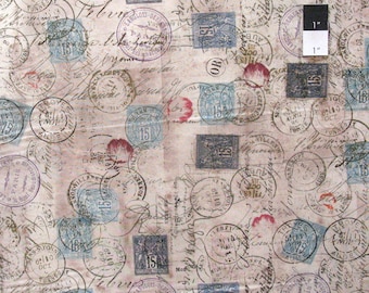 Tim Holtz PWTH021 Eclectic Elements Correspondence Postal StampsTaupe Cotton Fabric By The Yard
