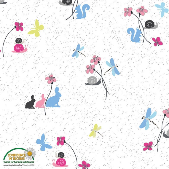 Stof Fabrics 4500-564 Hollie's Flowers Garden Friends Blue -