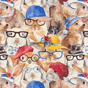 Henry Glass Trendy MeadowsPacked Bunnies Tessuto multi cotone tagliato su misura