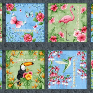 Blank Quilting Tropical Vibes Tropical Blocks Charcoal Cotton Fabric By The Panel