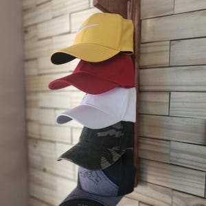 Wooden Hat Organizer – Wall-Mounted Cap Rack for 5 Caps – Handmade Rustic Hat Holder – 14 Color Options – Closet or Entryway Storage