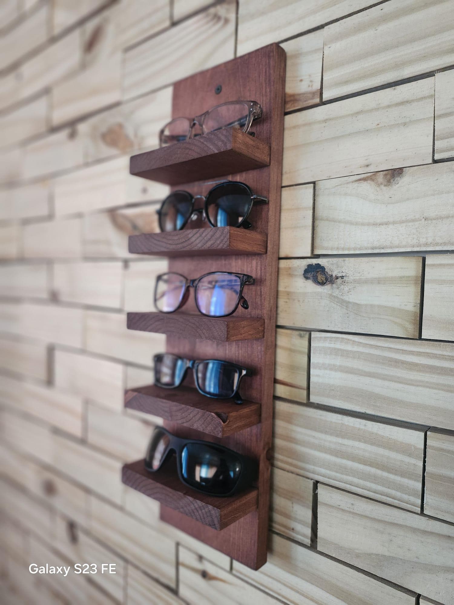 Large Wooden Sunglasses Organizer - Wall Mounted Rack for 5  display picture 1