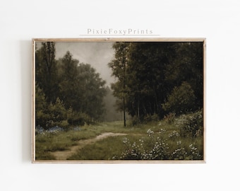 Moody Forest Landscape Print, Vintage Woodland Painting (Digital Download)