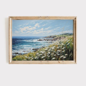 Küsten Margeritenfeld Kunstdruck - Meereslandschaft (Digitaler Download)