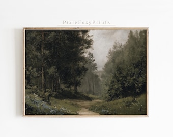 Vintage Forest Painting Print, Muted Tonal Landscape (Digital Download)