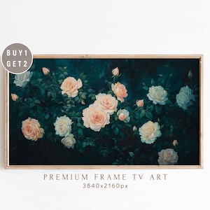 Dark Vintage Roses Frame TV Art, Summer TV Art, Botanical Easter Art, Spring Frame TV Art