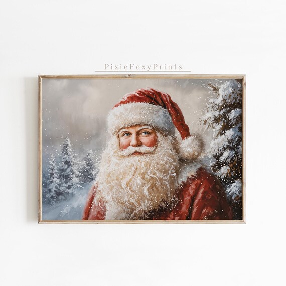 アンティークサンタクロースの肖像画、ヴィンテージクリスマスアート