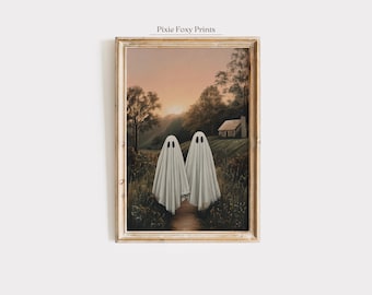 Rustic Cottagecore Ghosts Print, Spooky Halloween Art (Digital Download)