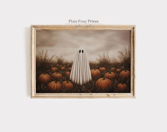 Pumpkin Patch Ghost Print, Spooky Fall Farmhouse Decor (Digital Download)