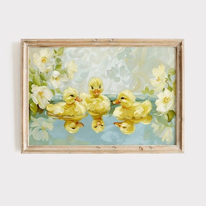 3 Little Ducks Print - Nursery Oil Painting - Charming Yellow Ducklings Wall Art - Digital Download