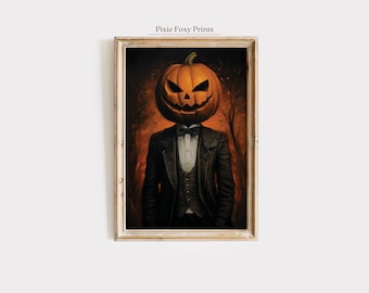 Spooky Jack O'Lantern Man Art Print, Creepy Gothic Decor (Digital Download)
