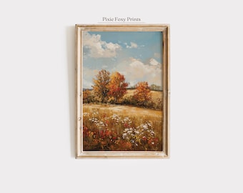 Golden Autumn Meadow Print, Elegant Fall Landscape (Digital Download)