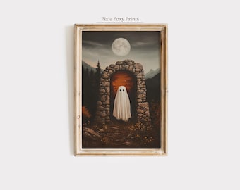 Spooky Ghost Forest Art Print, Halloween Decor (Digital Download)