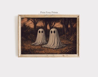 Two Ghosts Halloween Print, Spooky Forest Artwork (Digital Download)