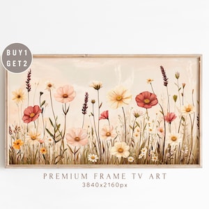 Samsung Frame TV Art - Spring Wildflower Field - Warm Tone Wildflowers Art - Vintage Farmhouse TV Art