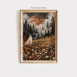 Ghost in Meadow Art Print, Spooky Halloween Decor (Digital Download)