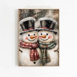 Cute Snowman Wall Art, Winter Holiday Snowman Painting, Adorable Snowmen Canvas Print, Festive Christmas Decor, Snowy Cartoon Snowman Art