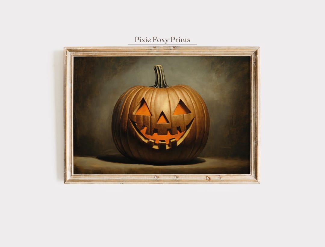 Vintage Jack O'lantern Painting, Spooky Halloween Wall Art (digital ...