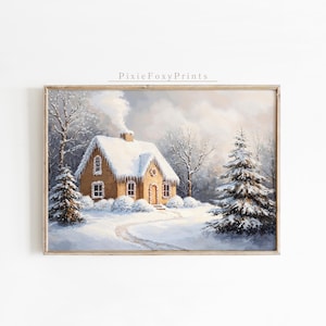 Cozy Winter Cottage Art Print, Snowy Christmas House Scene, Rustic Holiday Wall Decor, Serene Winter Wonderland, Perfect Seasonal Gift