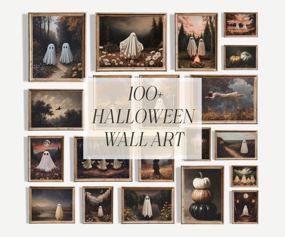 Printable Halloween Wall Art Bundle, 100+ Ghost Prints, Spooky Fall Decor, Instant Download