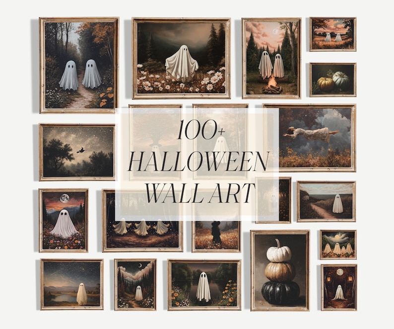 Printable Halloween Wall Art Bundle, 100+ Ghost Prints, Spooky Fall