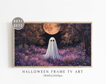 Halloween Ghost Frame TV Art, Spooky Meadow Painting (Digital Download)
